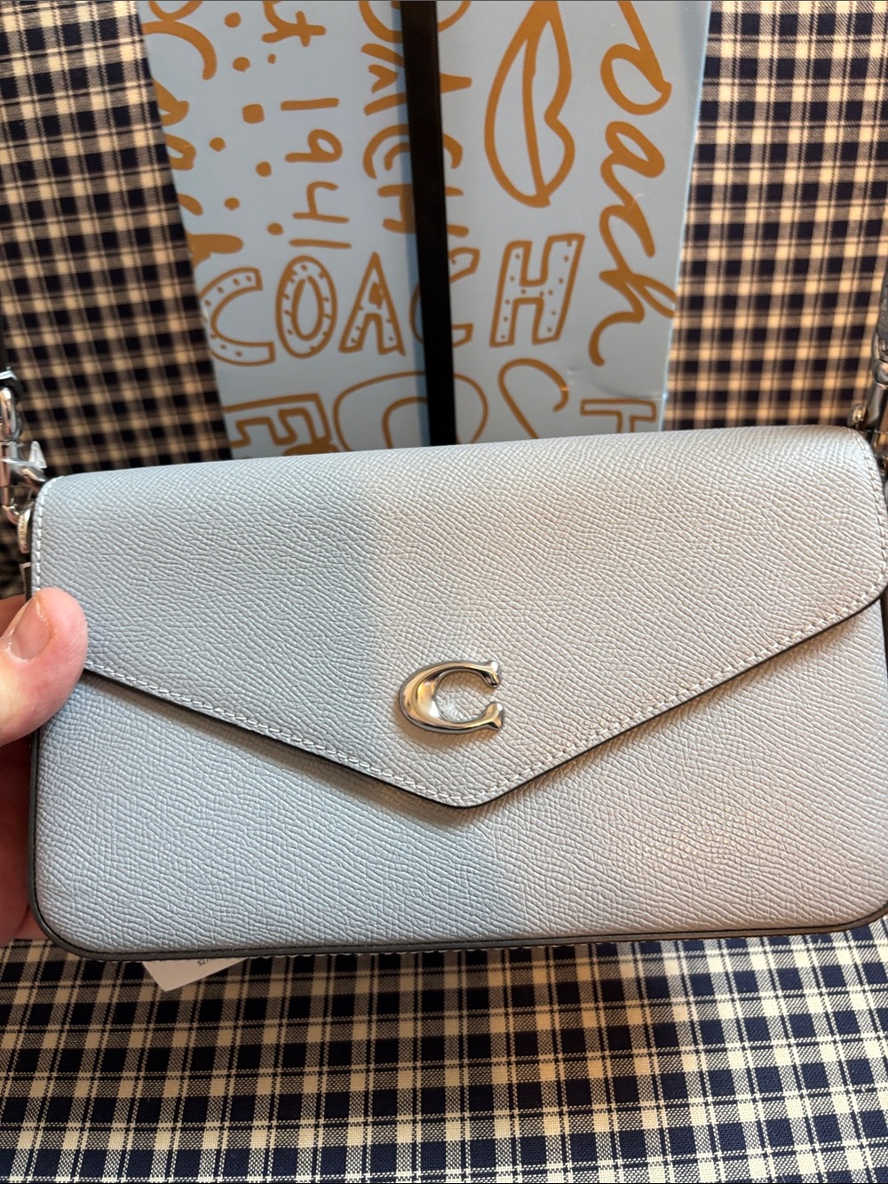 Coach Light Gray Pebbled Leather Crossbody with Silver 'C' Hardware - Picture 3 of 11